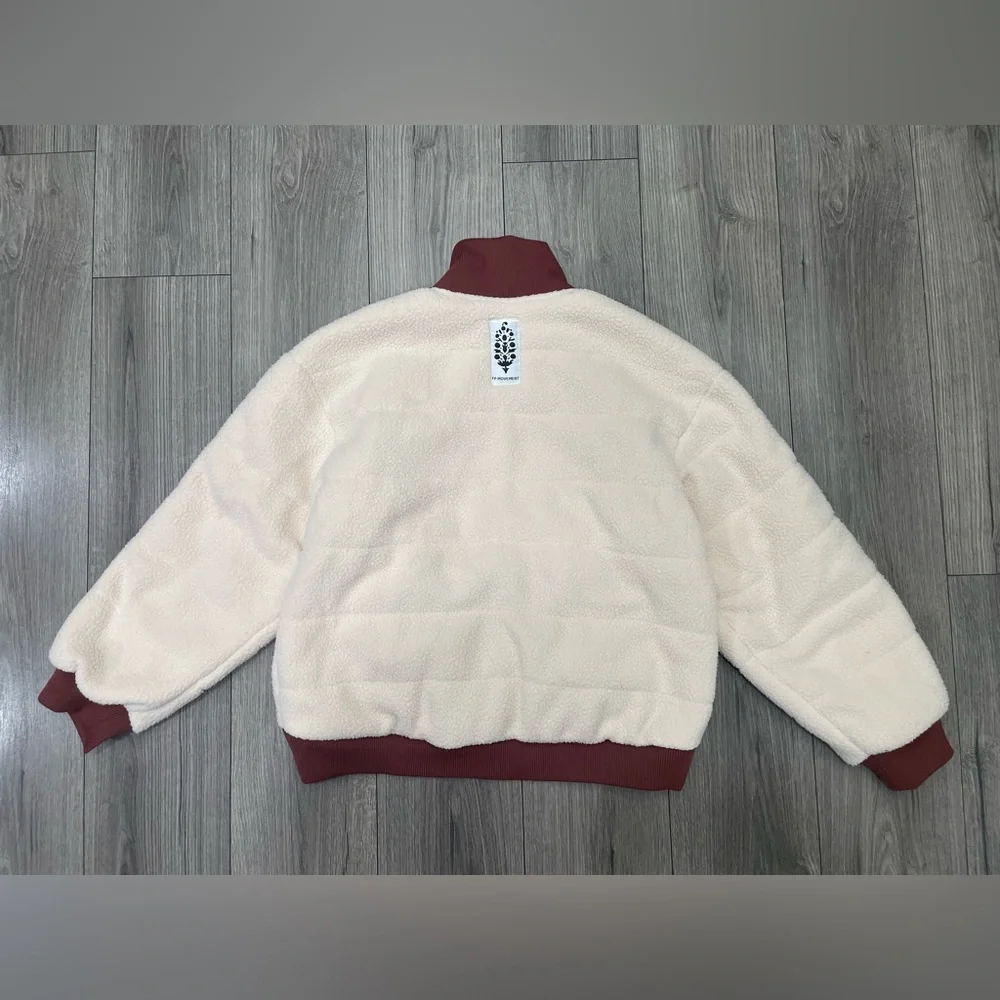 Free People FP Movement Fleecy Sherpa Scrunchy Pippa Jacket Cream Brown Medium‎ - Picture 12 of 12